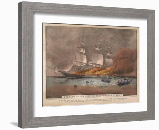 Burning of the Clipper Ship, 'Golden Light'-Currier & Ives-Framed Giclee Print