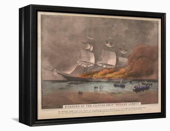 Burning of the Clipper Ship, 'Golden Light'-Currier & Ives-Framed Premier Image Canvas