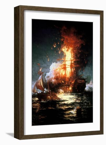 Burning of the Frigate Philadelphia-Edward Moran-Framed Giclee Print