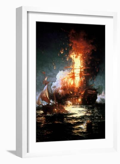 Burning of the Frigate Philadelphia-Edward Moran-Framed Giclee Print