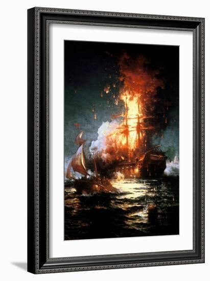 Burning of the Frigate Philadelphia-Edward Moran-Framed Giclee Print