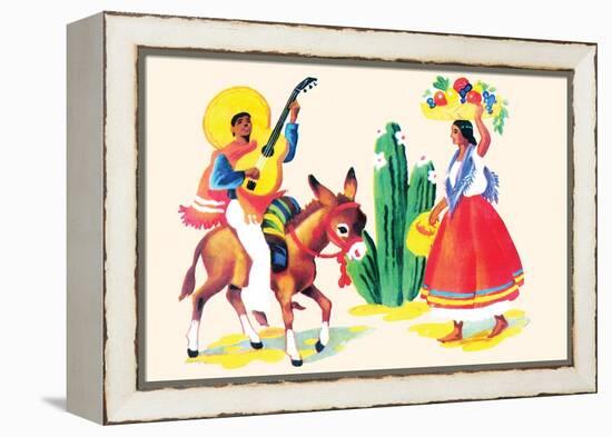 Burro Rider Serenades La Senorita-null-Framed Stretched Canvas