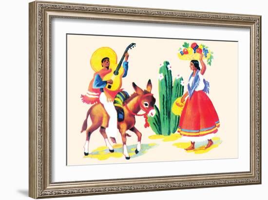 Burro Rider Serenades La Senorita-null-Framed Art Print