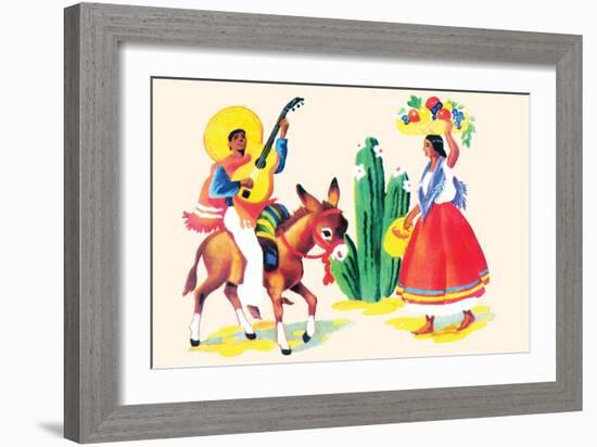 Burro Rider Serenades La Senorita-null-Framed Art Print