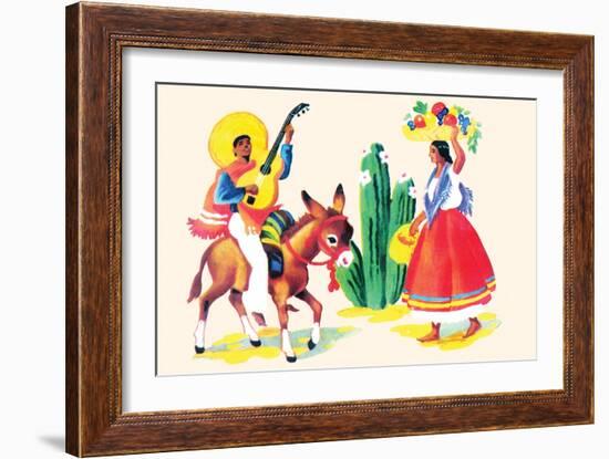 Burro Rider Serenades La Senorita-null-Framed Art Print