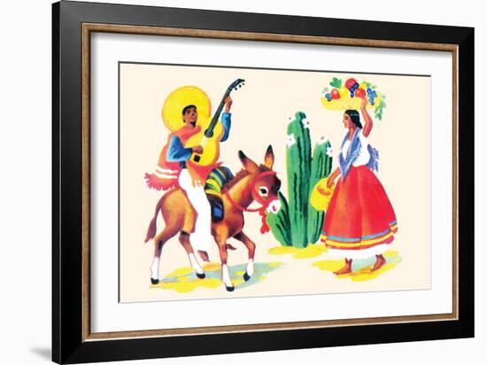 Burro Rider Serenades La Senorita-null-Framed Art Print