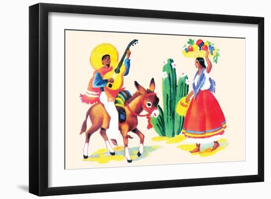 Burro Rider Serenades La Senorita-null-Framed Art Print