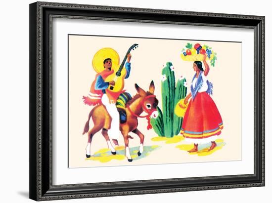 Burro Rider Serenades La Senorita-null-Framed Art Print