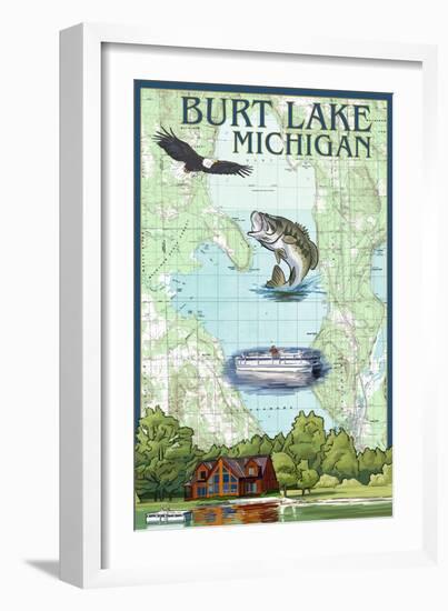 Burt Lake, Michigan - Nautical Chart-Lantern Press-Framed Art Print