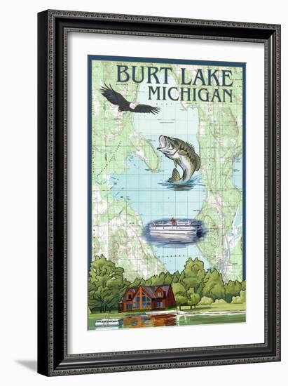 Burt Lake, Michigan - Nautical Chart-Lantern Press-Framed Art Print