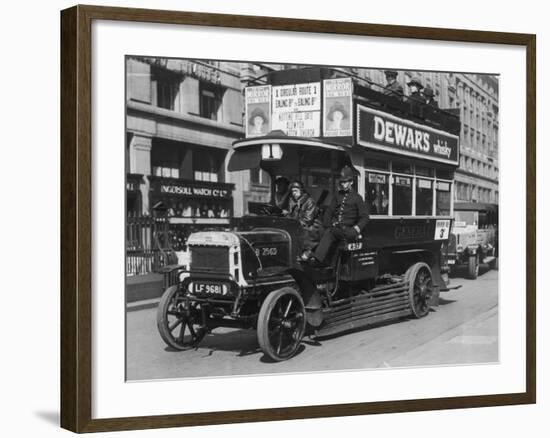 Bus Gets Police Protection During the General Strike-null-Framed Photographic Print