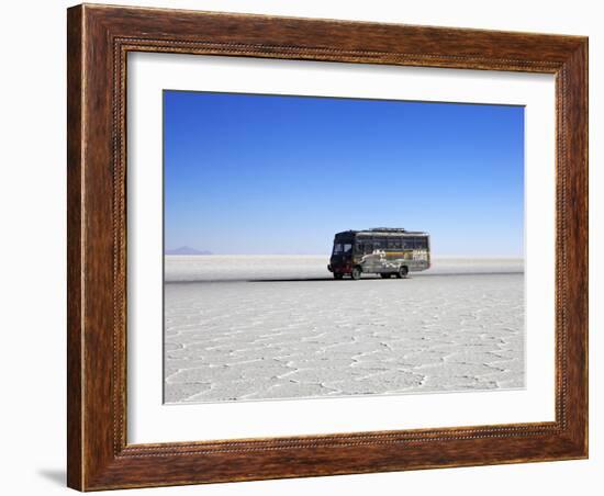 Bus on Salar de Uyuni, the Largest Salt Flat in the World, South West Bolivia, South America-Simon Montgomery-Framed Photographic Print