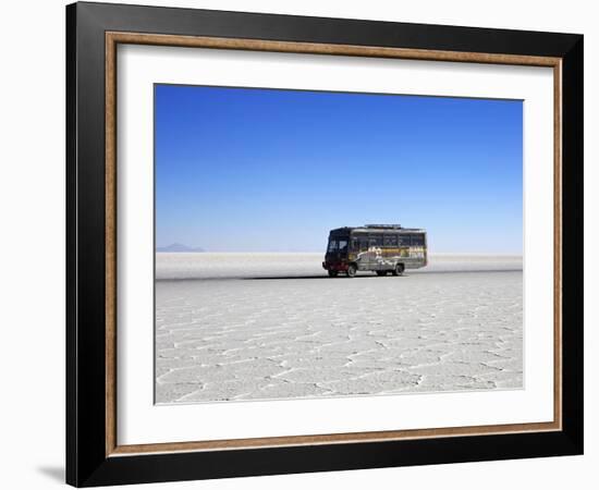 Bus on Salar de Uyuni, the Largest Salt Flat in the World, South West Bolivia, South America-Simon Montgomery-Framed Photographic Print