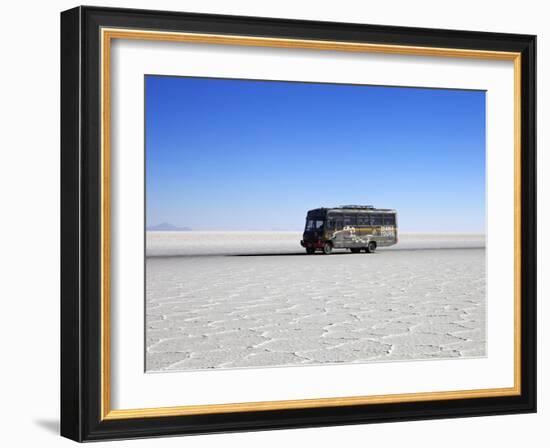 Bus on Salar de Uyuni, the Largest Salt Flat in the World, South West Bolivia, South America-Simon Montgomery-Framed Photographic Print