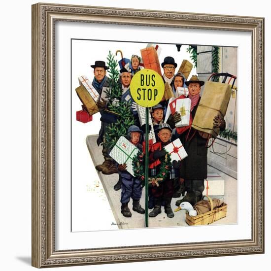 "Bus Stop at Christmas", December 13, 1952-Stevan Dohanos-Framed Giclee Print