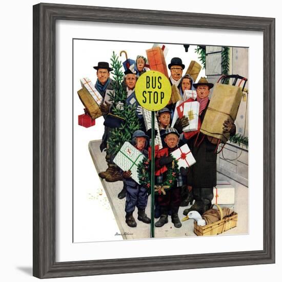 "Bus Stop at Christmas", December 13, 1952-Stevan Dohanos-Framed Giclee Print
