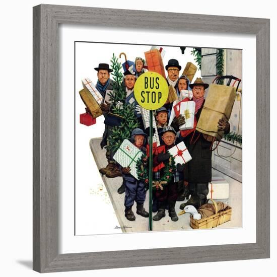 "Bus Stop at Christmas", December 13, 1952-Stevan Dohanos-Framed Giclee Print