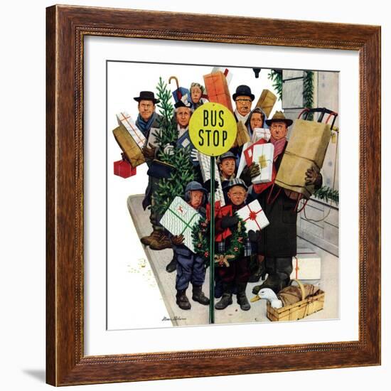 "Bus Stop at Christmas", December 13, 1952-Stevan Dohanos-Framed Giclee Print