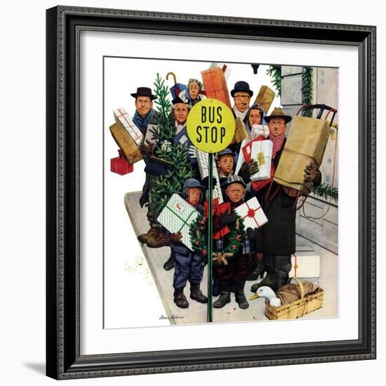 "Bus Stop at Christmas", December 13, 1952-Stevan Dohanos-Framed Giclee Print