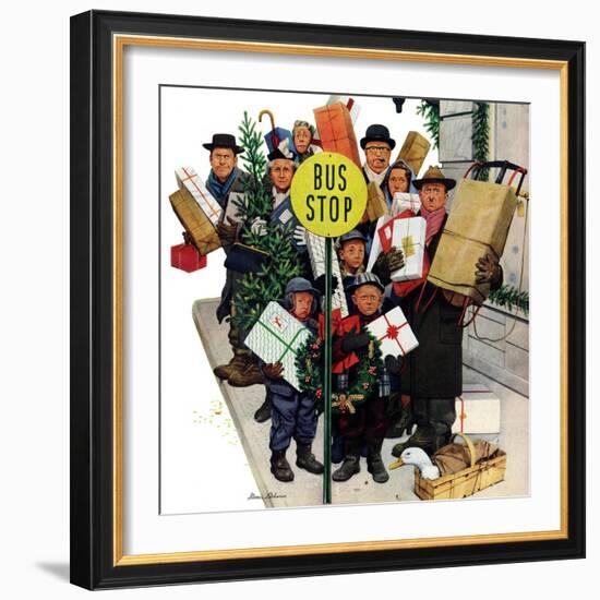 "Bus Stop at Christmas", December 13, 1952-Stevan Dohanos-Framed Giclee Print