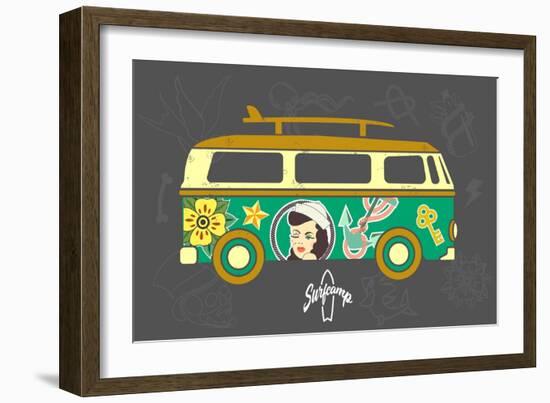 Bus with Surfboard-Naches-Framed Art Print