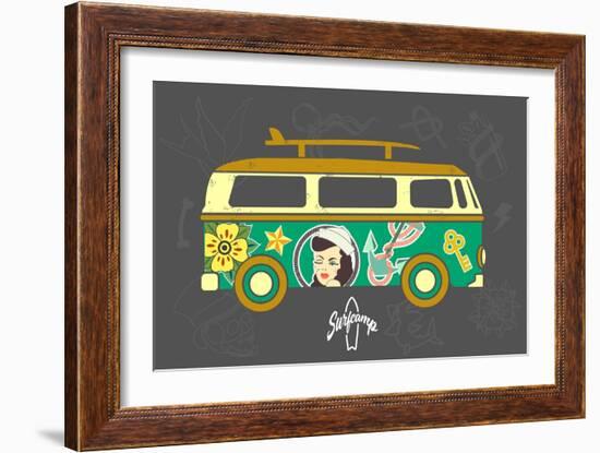 Bus with Surfboard-Naches-Framed Art Print