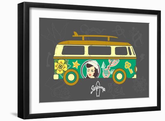Bus with Surfboard-Naches-Framed Art Print