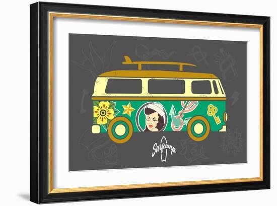 Bus with Surfboard-Naches-Framed Art Print