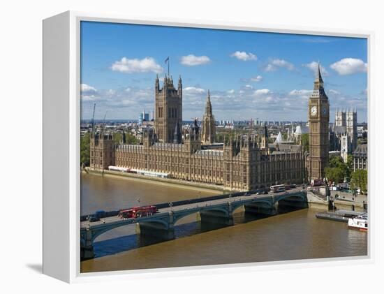 Buses Crossing Westminster Bridge by Houses of Parliament, London, England, United Kingdom, Europe-Walter Rawlings-Framed Premier Image Canvas