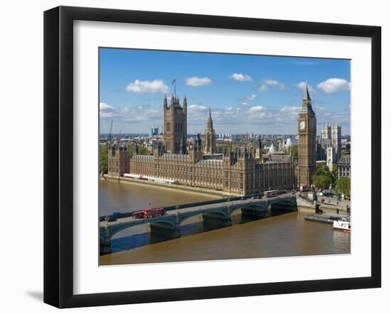 Buses Crossing Westminster Bridge by Houses of Parliament, London, England, United Kingdom, Europe-Walter Rawlings-Framed Photographic Print