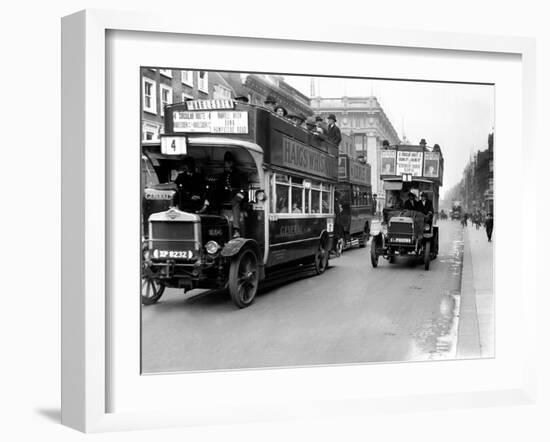 Buses Driven by Volunteers Seen Here in Oxford Street During the 10th Day of the General Strike-Staff-Framed Photographic Print