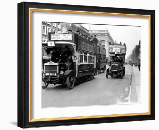 Buses Driven by Volunteers Seen Here in Oxford Street During the 10th Day of the General Strike-Staff-Framed Photographic Print