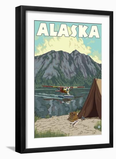 Bush Plane and Fishing, Alaska-Lantern Press-Framed Art Print