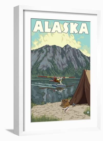 Bush Plane and Fishing, Alaska-Lantern Press-Framed Art Print