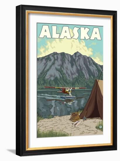 Bush Plane and Fishing, Alaska-Lantern Press-Framed Art Print