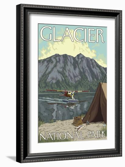 Bush Plane & Fishing, Glacier National Park, Montana-Lantern Press-Framed Art Print
