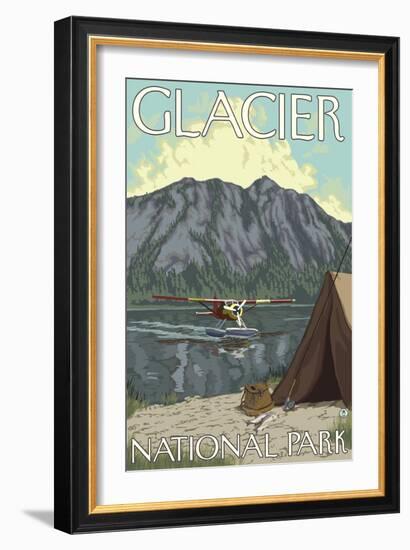 Bush Plane & Fishing, Glacier National Park, Montana-Lantern Press-Framed Art Print