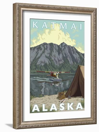 Bush Plane & Fishing, Katmai, Alaska-Lantern Press-Framed Art Print