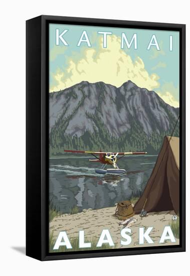 Bush Plane & Fishing, Katmai, Alaska-Lantern Press-Framed Stretched Canvas