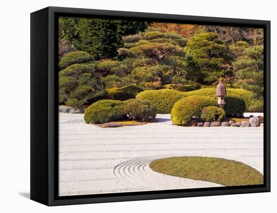Bushes and Pagoda-Style Lamp in the Japanese Gardens, Washington Park, Portland, Oregon, USA-Janis Miglavs-Framed Premier Image Canvas
