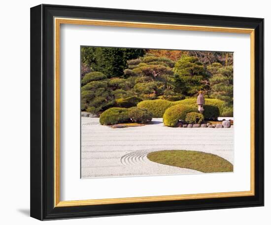 Bushes and Pagoda-Style Lamp in the Japanese Gardens, Washington Park, Portland, Oregon, USA-Janis Miglavs-Framed Photographic Print