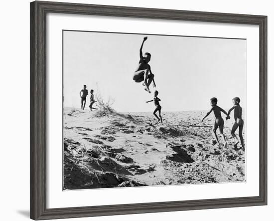 Bushman Children Playing Games on Sand Dunes-Nat Farbman-Framed Photographic Print