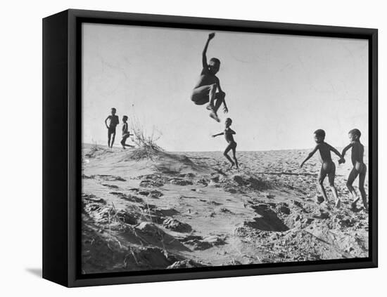 Bushman Children Playing Games on Sand Dunes-null-Framed Premier Image Canvas
