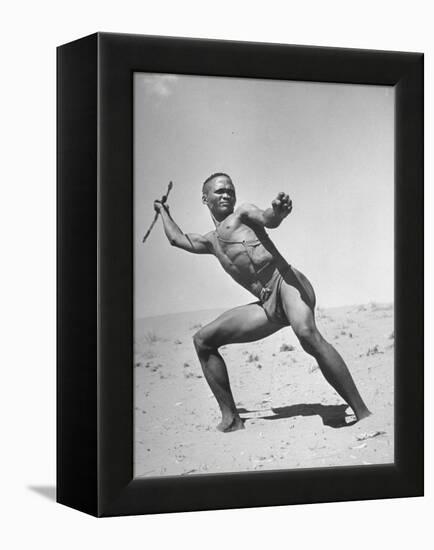 Bushman Throwing His Spear at a Winded Gemsbok-null-Framed Premier Image Canvas