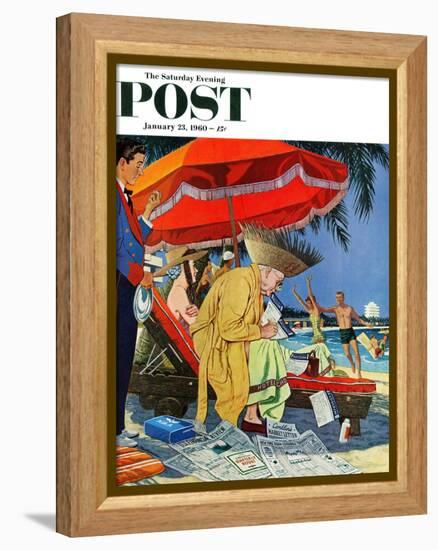 "Business at the Beach," Saturday Evening Post Cover, January 23, 1960-James Williamson-Framed Premier Image Canvas