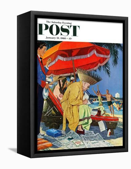 "Business at the Beach," Saturday Evening Post Cover, January 23, 1960-James Williamson-Framed Premier Image Canvas