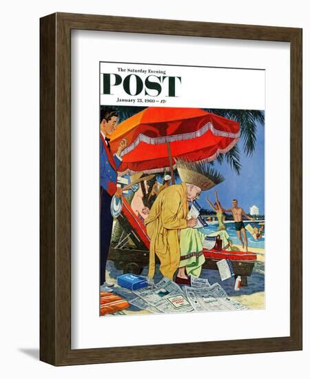 "Business at the Beach," Saturday Evening Post Cover, January 23, 1960-James Williamson-Framed Giclee Print