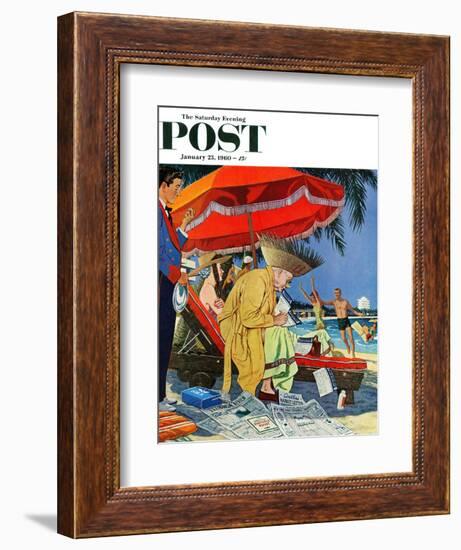 "Business at the Beach," Saturday Evening Post Cover, January 23, 1960-James Williamson-Framed Giclee Print