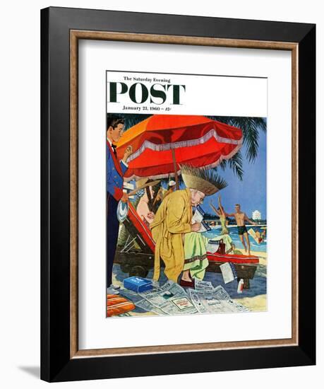 "Business at the Beach," Saturday Evening Post Cover, January 23, 1960-James Williamson-Framed Giclee Print