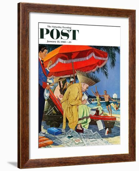 "Business at the Beach," Saturday Evening Post Cover, January 23, 1960-James Williamson-Framed Giclee Print